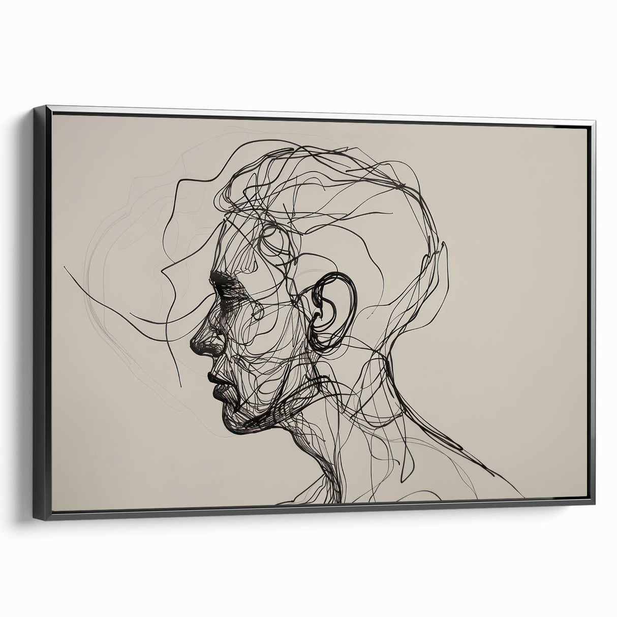 Boho Wall Decor - Abstract Line Art Portrait in Black Bohemian Canvas