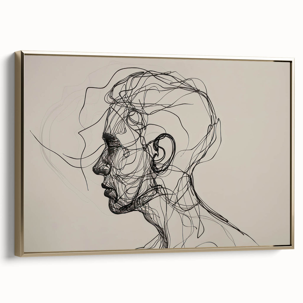 Boho Wall Decor - Abstract Line Art Portrait in Black Bohemian Canvas