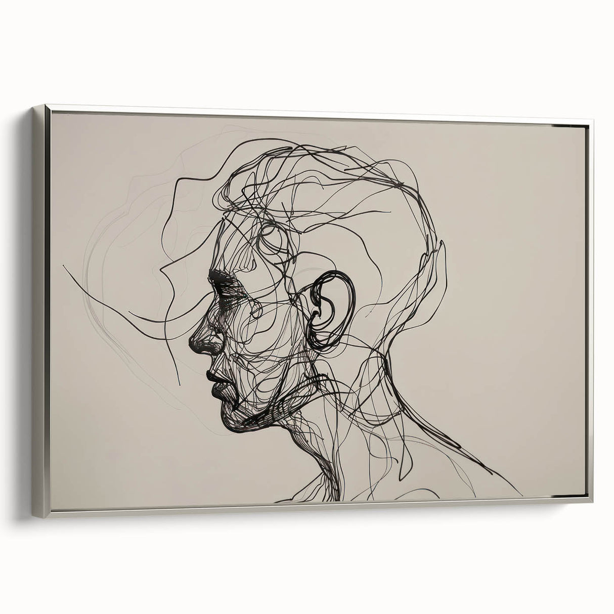 Boho Wall Decor - Abstract Line Art Portrait in Black Bohemian Canvas