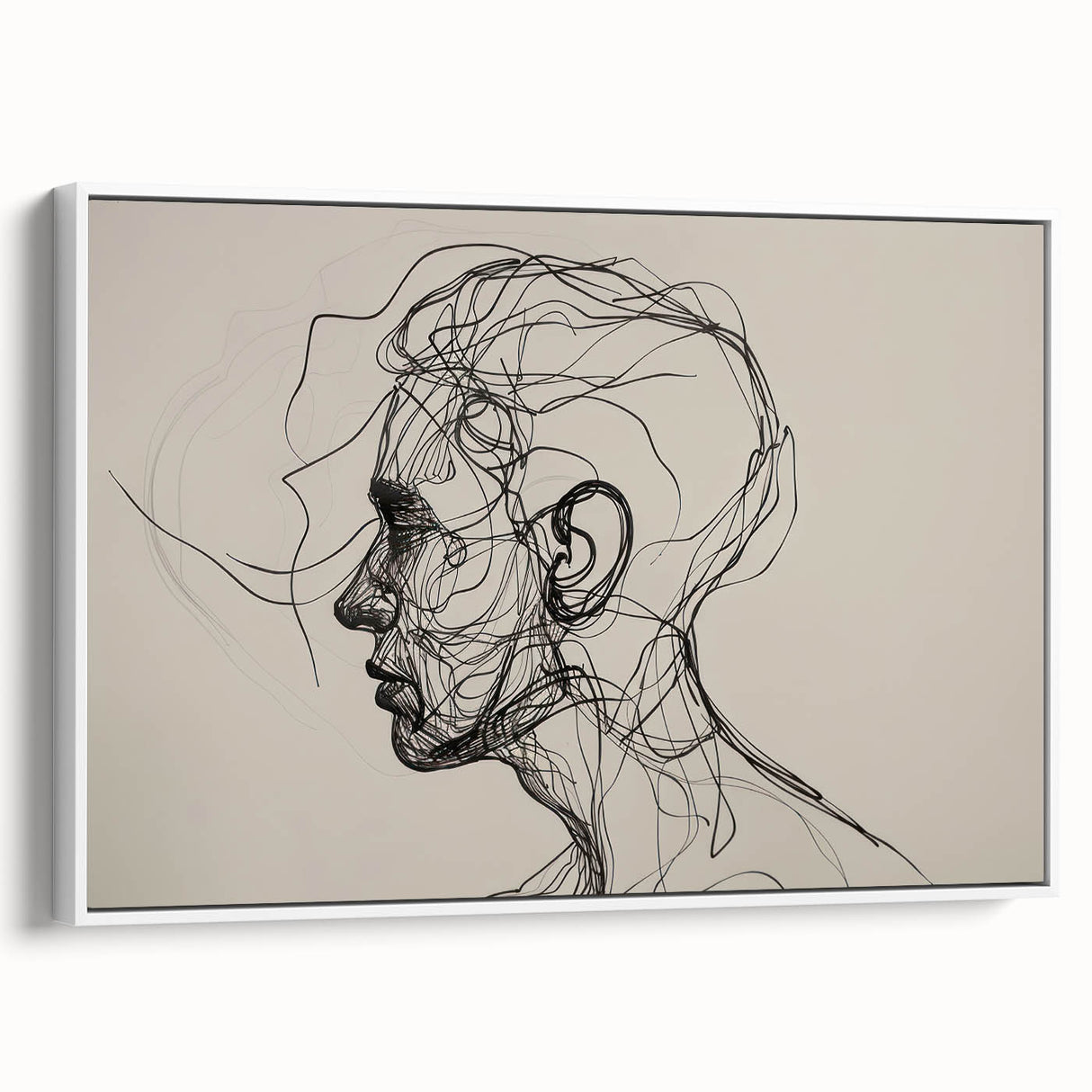 Boho Wall Decor - Abstract Line Art Portrait in Black Bohemian Canvas