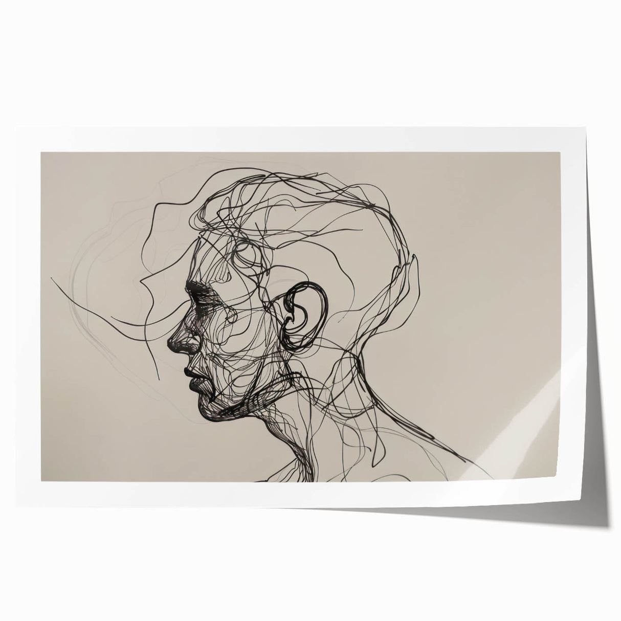 Boho Wall Decor - Abstract Line Art Portrait in Black Bohemian Canvas