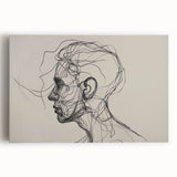 Boho Wall Decor - Abstract Line Art Portrait in Black Bohemian Canvas