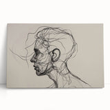 Boho Wall Decor - Abstract Line Art Portrait in Black Bohemian Canvas