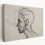 Boho Wall Decor - Abstract Line Art Portrait in Black Bohemian Canvas