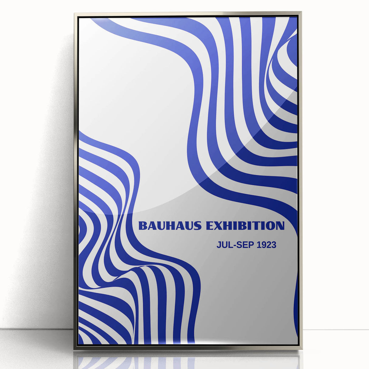 Bohemian Wall Art | Bauhaus Exhibition 1923 Boho Canvas | Blue Wavy Lines