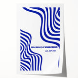 Bohemian Wall Art | Bauhaus Exhibition 1923 Boho Canvas | Blue Wavy Lines