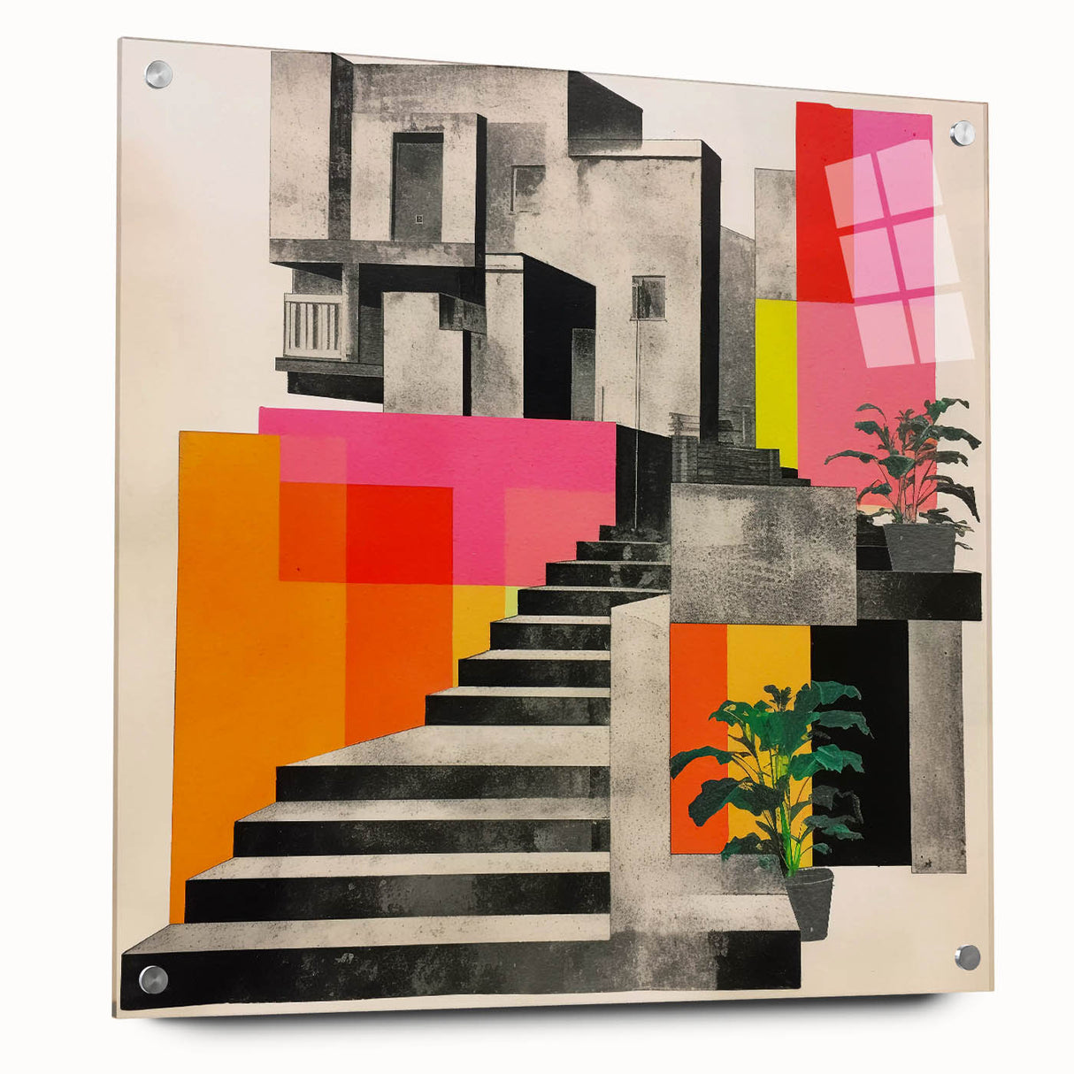 Brutalist Wall Art with Geometric Design | Modern Industrial Canvas Print