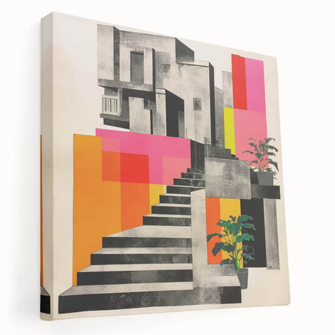 Brutalist Wall Art with Geometric Design | Modern Industrial Canvas Print