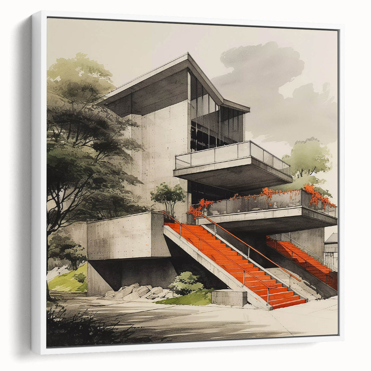 Brutalist Wall Art | Modern Concrete Structure | Industrial Design Canvas
