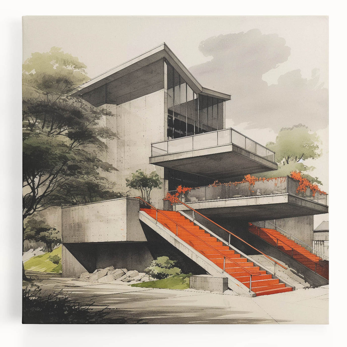 Brutalist Wall Art | Modern Concrete Structure | Industrial Design Canvas