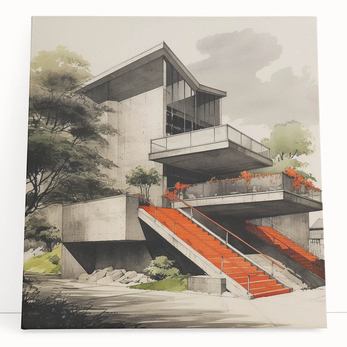 Brutalist Wall Art | Modern Concrete Structure | Industrial Design Canvas