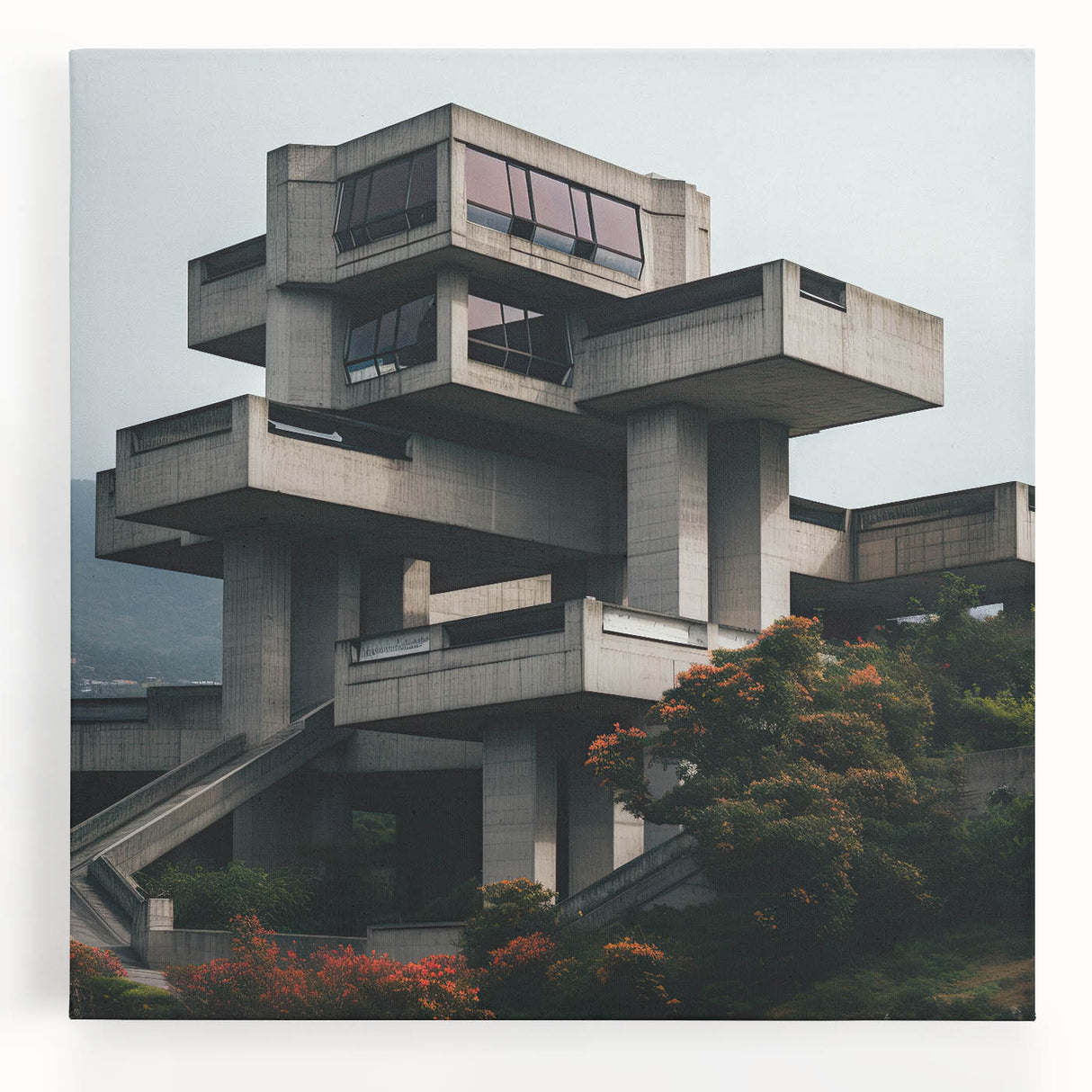 Brutalist Wall Art | Modern Geometric Architecture | Industrial Canvas Print