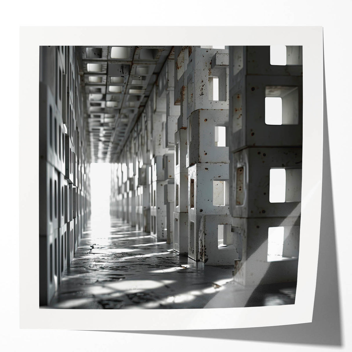 Brutalist Wall Art | Modern Industrial Geometric Tunnel | Concrete Aesthetic