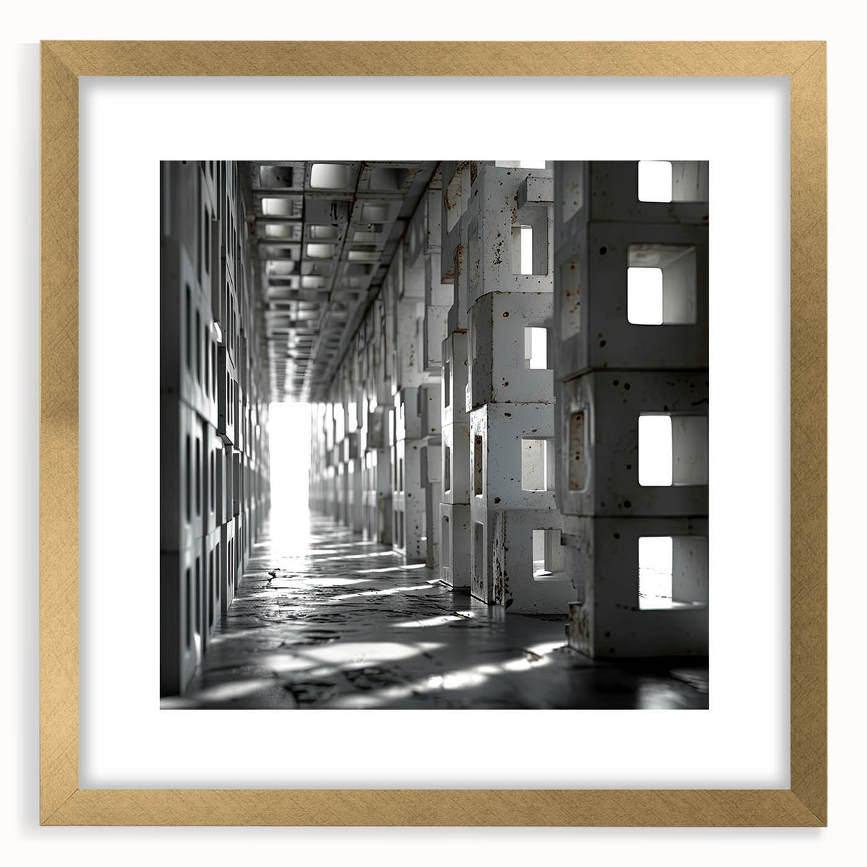 Brutalist Wall Art | Modern Industrial Geometric Tunnel | Concrete Aesthetic