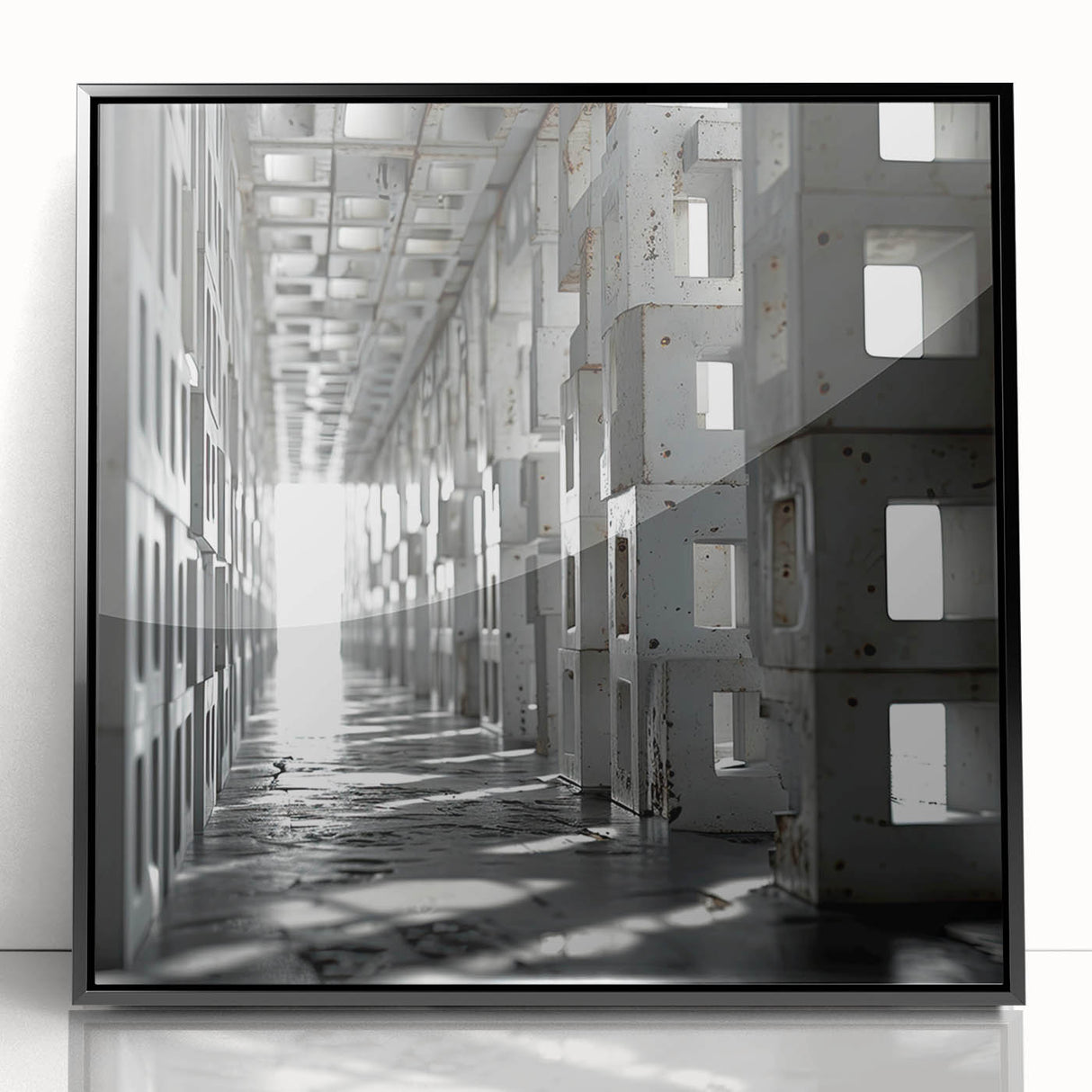 Brutalist Wall Art | Modern Industrial Geometric Tunnel | Concrete Aesthetic