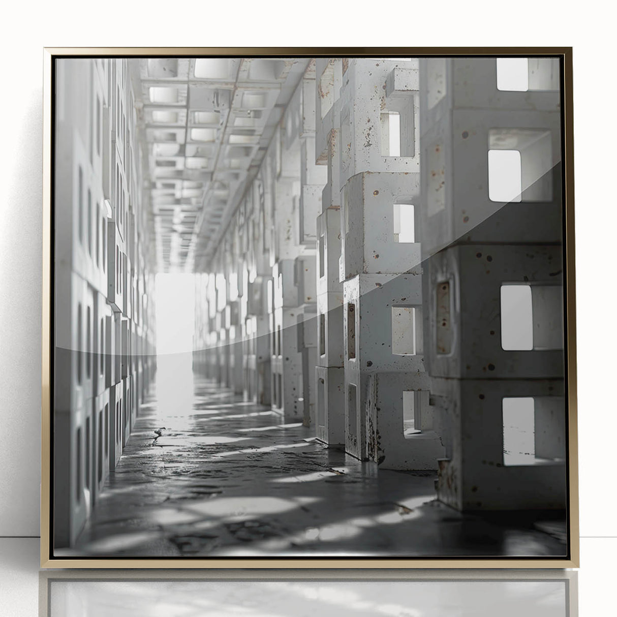 Brutalist Wall Art | Modern Industrial Geometric Tunnel | Concrete Aesthetic