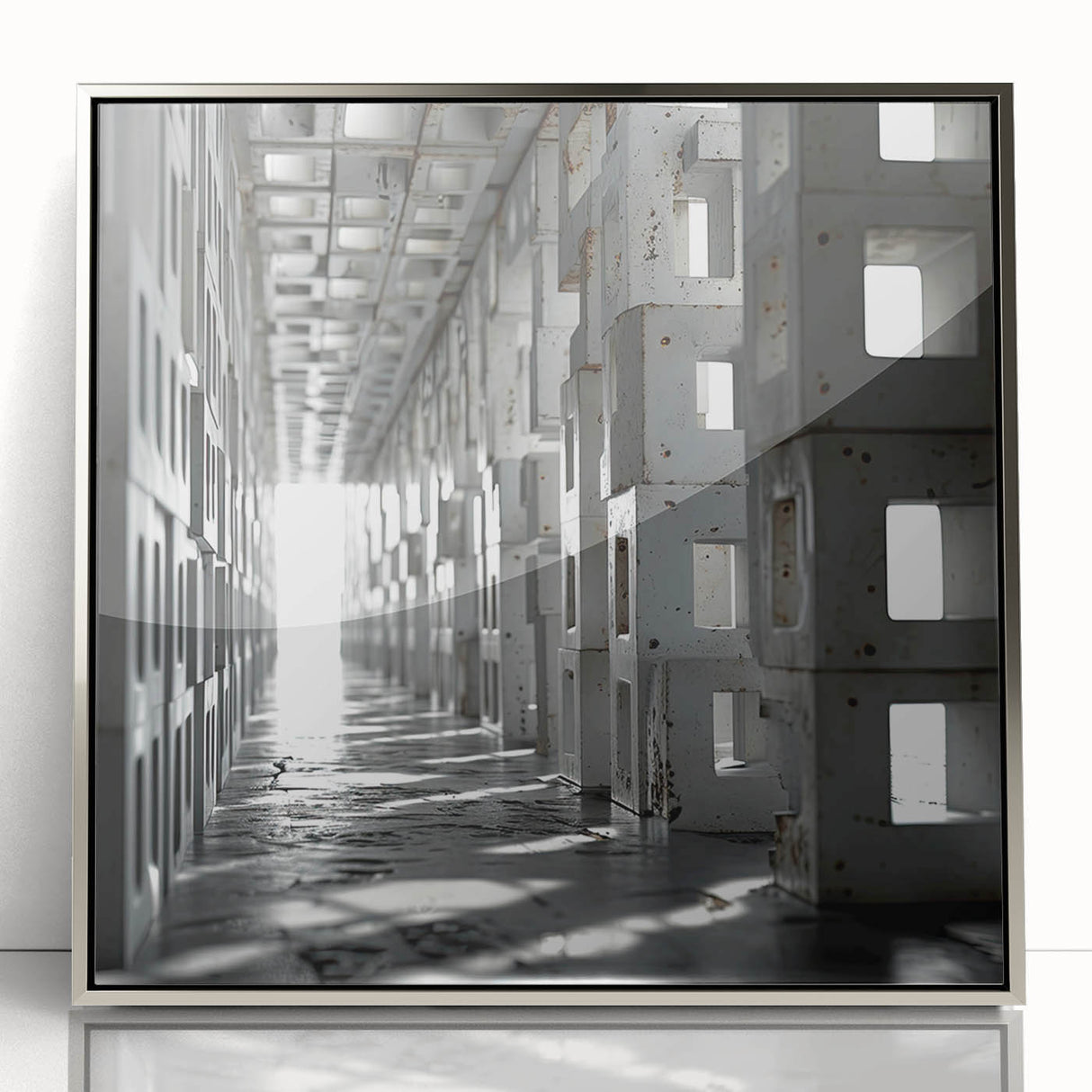 Brutalist Wall Art | Modern Industrial Geometric Tunnel | Concrete Aesthetic
