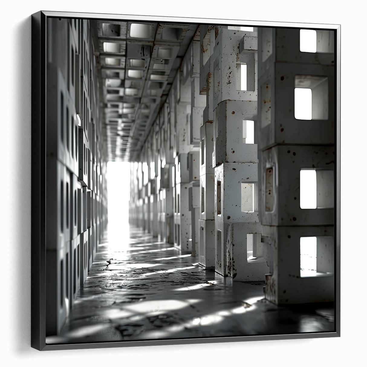 Brutalist Wall Art | Modern Industrial Geometric Tunnel | Concrete Aesthetic