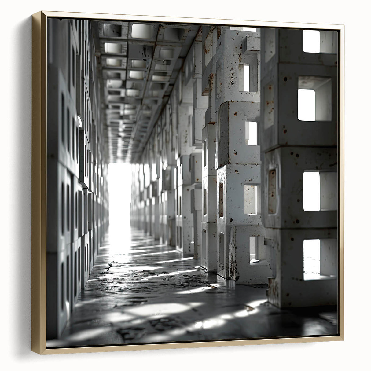 Brutalist Wall Art | Modern Industrial Geometric Tunnel | Concrete Aesthetic