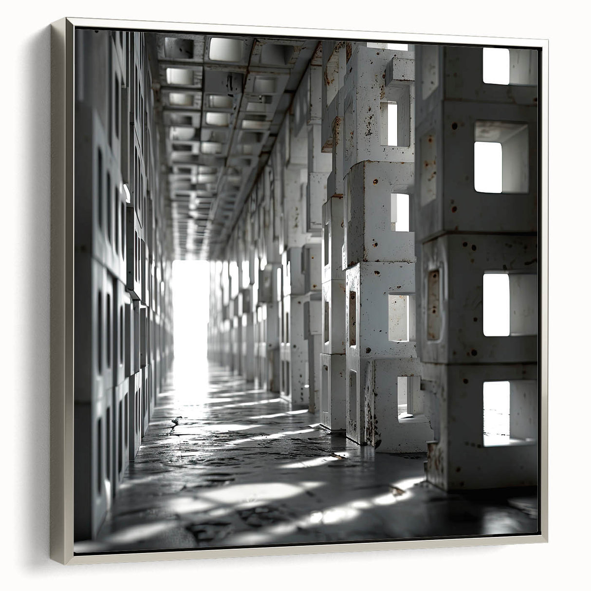 Brutalist Wall Art | Modern Industrial Geometric Tunnel | Concrete Aesthetic