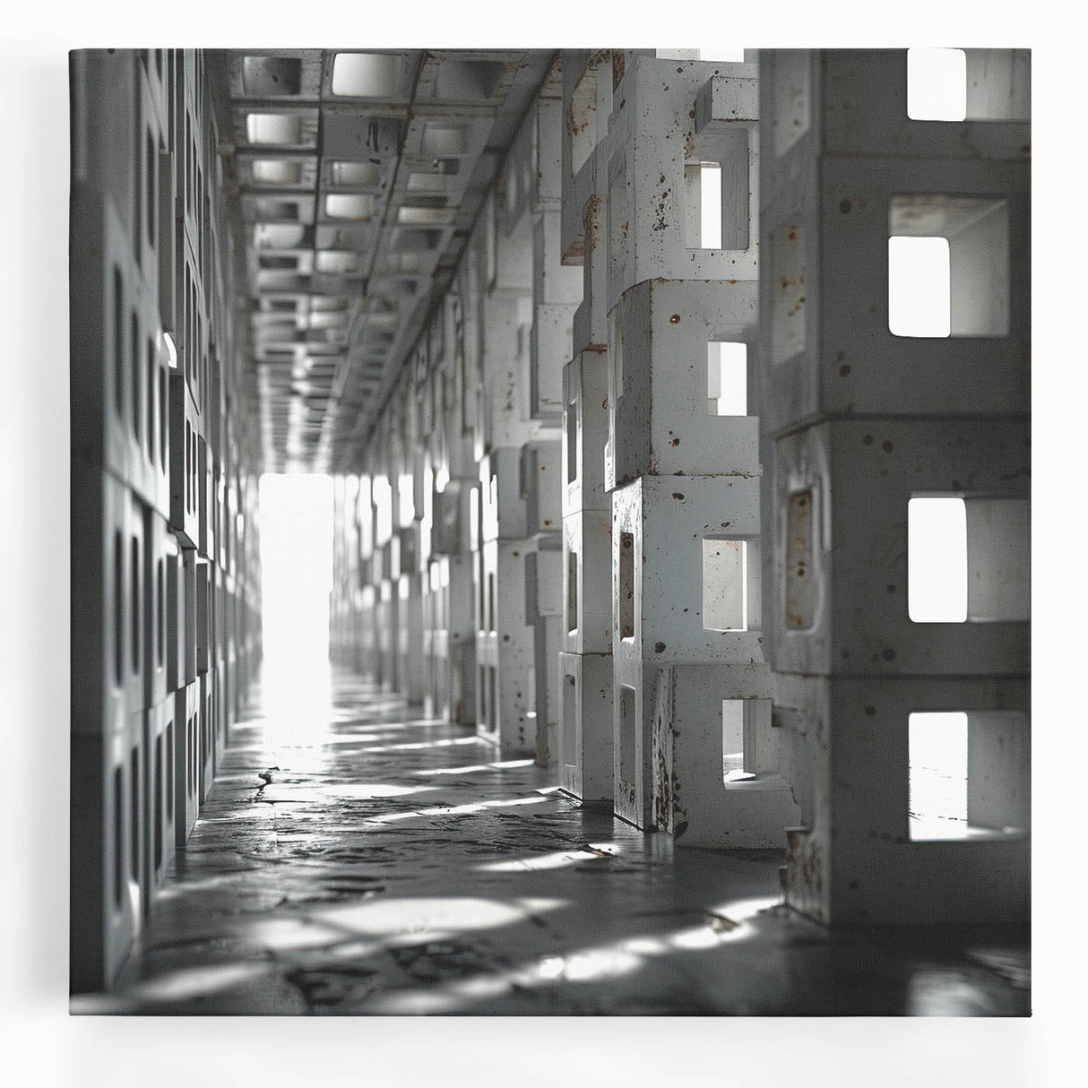 Brutalist Wall Art | Modern Industrial Geometric Tunnel | Concrete Aesthetic