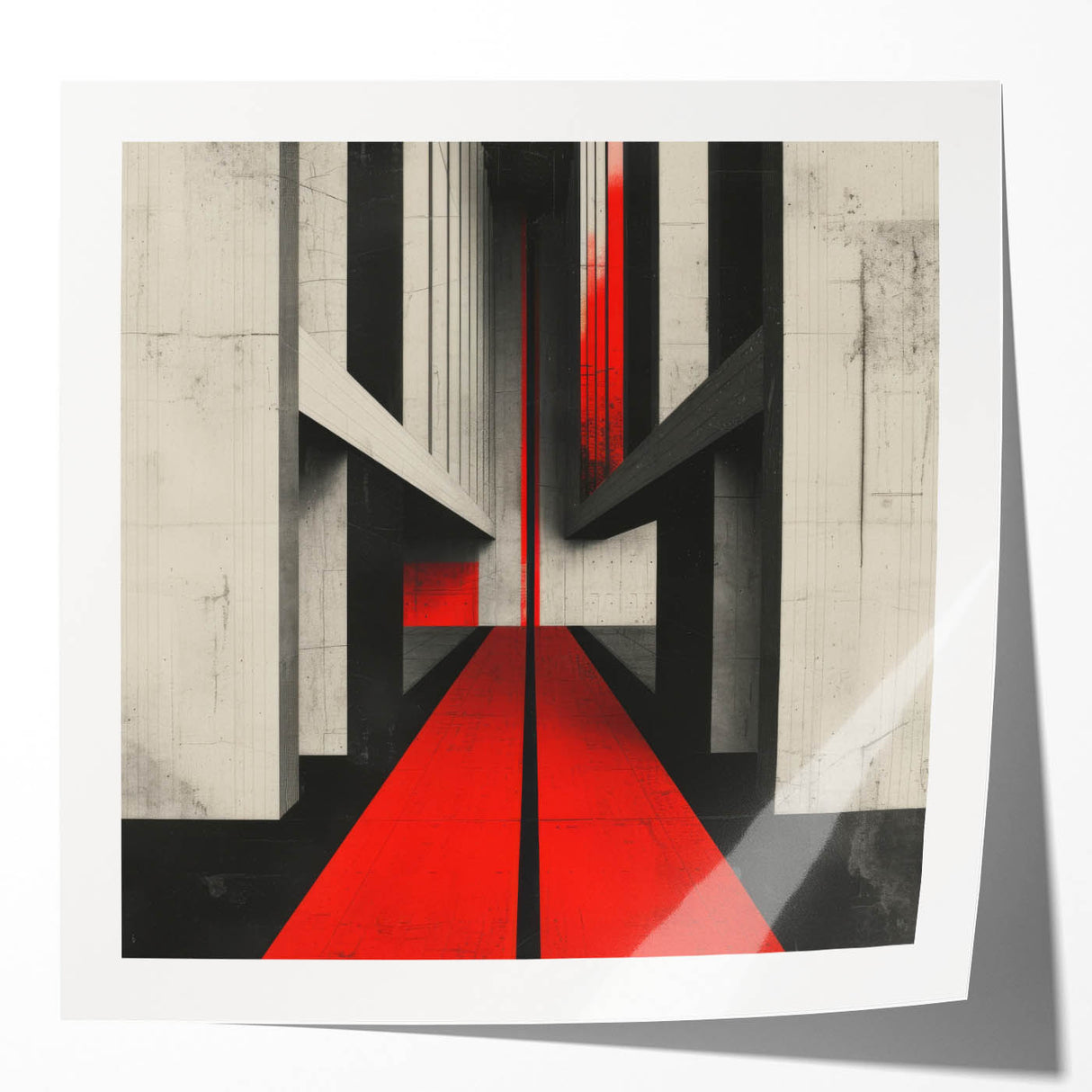 Brutalist Wall Art | Geometric Concrete Structure | Red Abstract Canvas Print