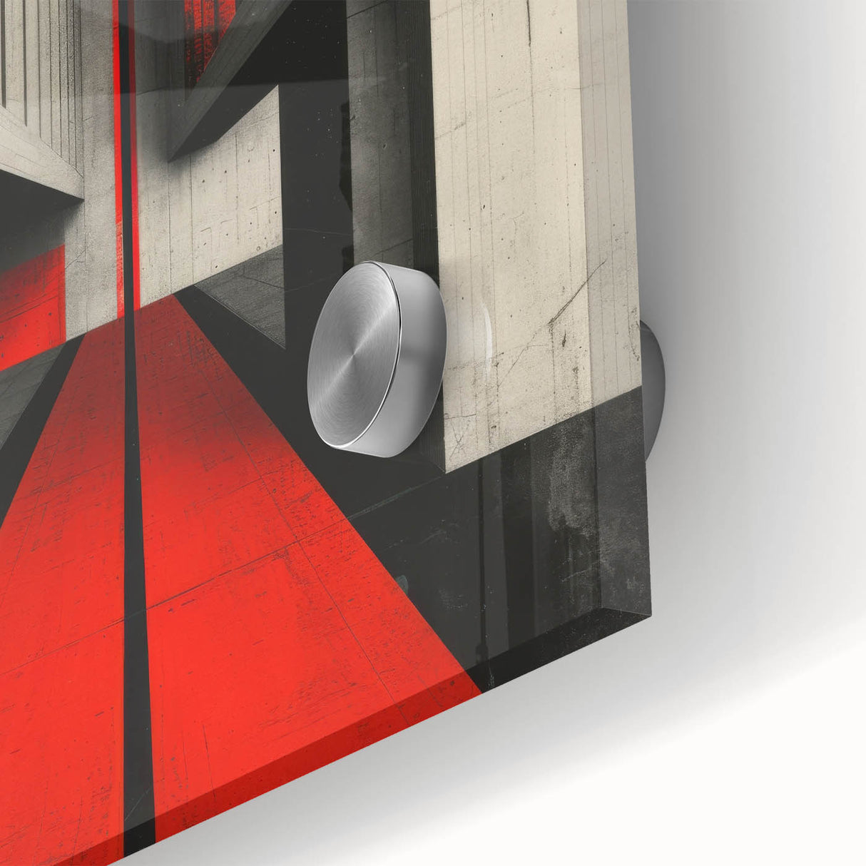 Brutalist Wall Art | Geometric Concrete Structure | Red Abstract Canvas Print