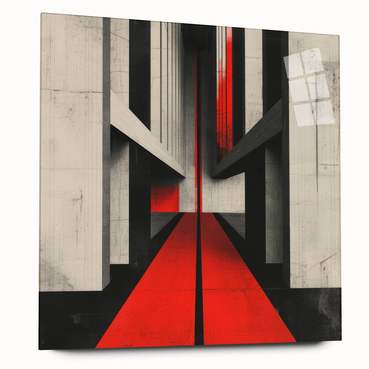 Brutalist Wall Art | Geometric Concrete Structure | Red Abstract Canvas Print