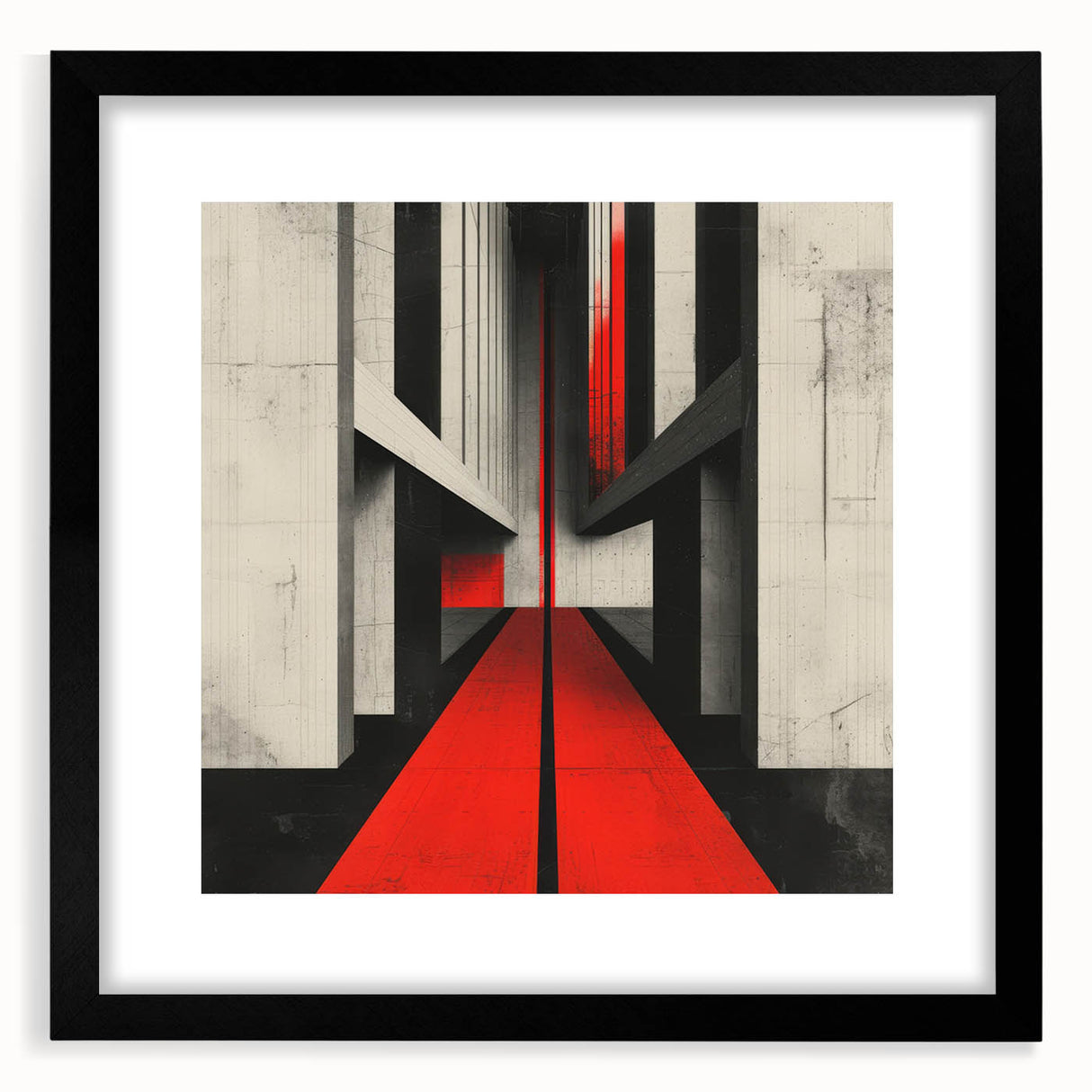 Brutalist Wall Art | Geometric Concrete Structure | Red Abstract Canvas Print