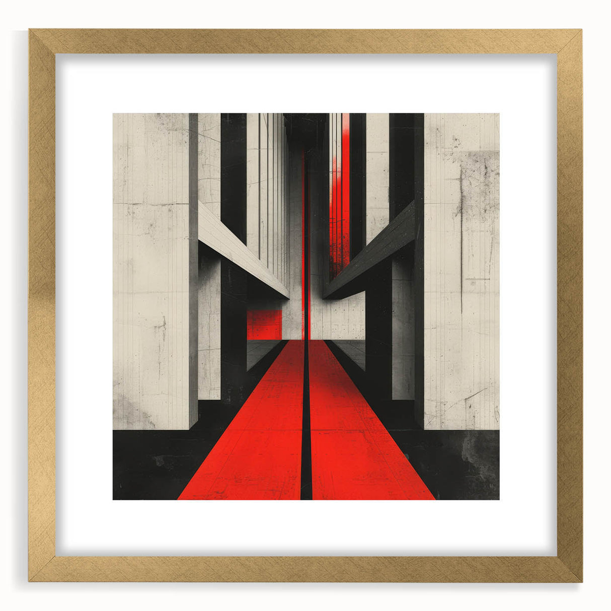 Brutalist Wall Art | Geometric Concrete Structure | Red Abstract Canvas Print