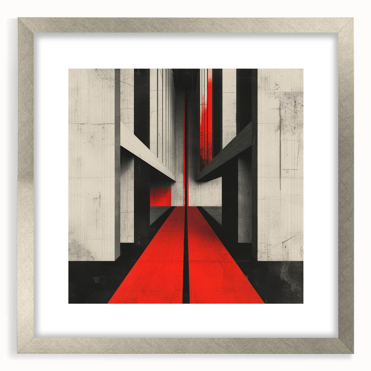 Brutalist Wall Art | Geometric Concrete Structure | Red Abstract Canvas Print
