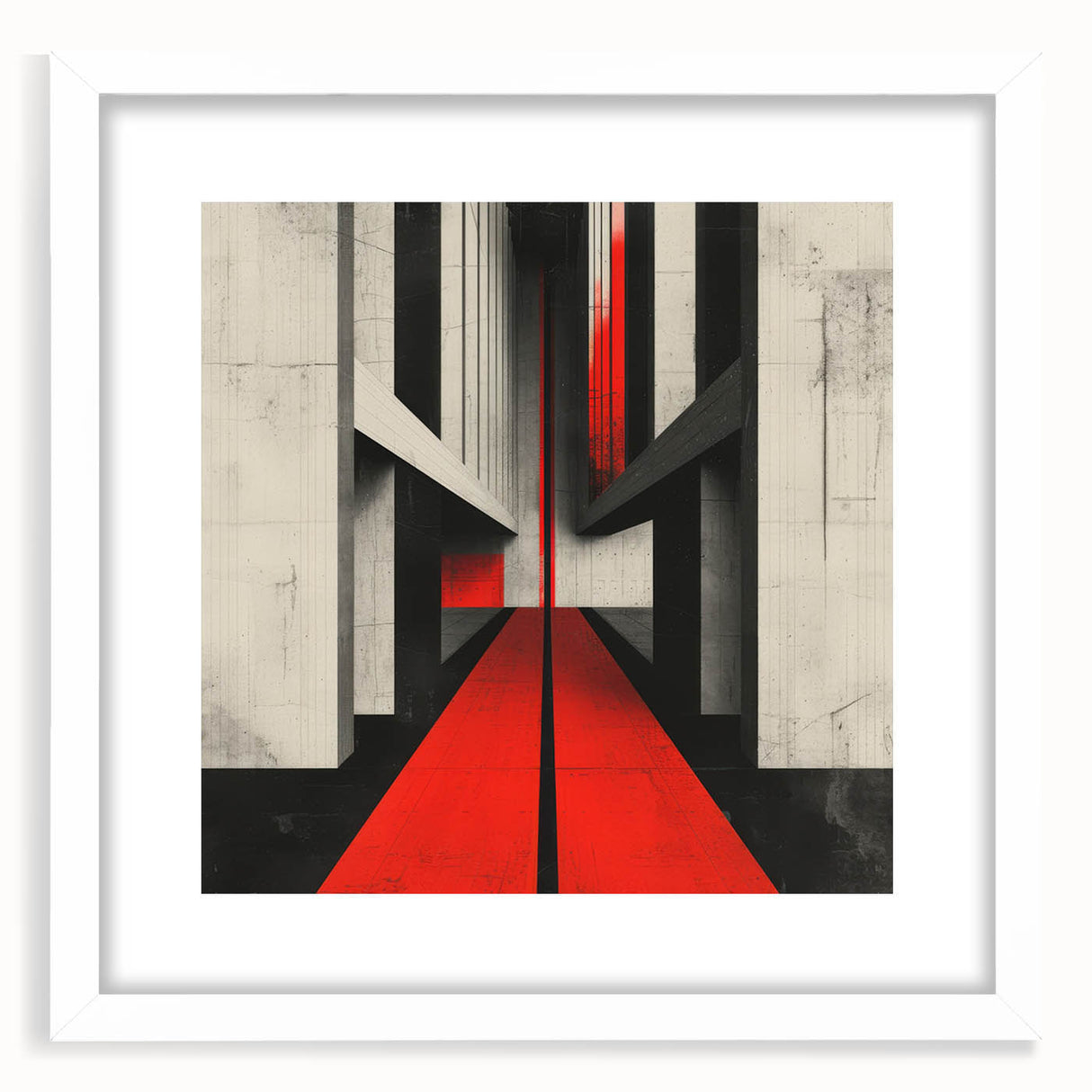 Brutalist Wall Art | Geometric Concrete Structure | Red Abstract Canvas Print