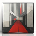 Brutalist Wall Art | Geometric Concrete Structure | Red Abstract Canvas Print