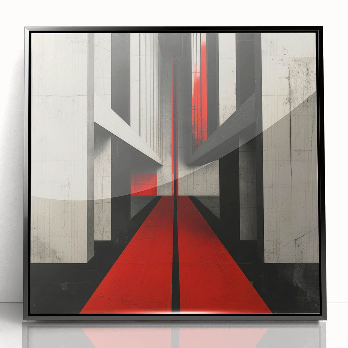 Brutalist Wall Art | Geometric Concrete Structure | Red Abstract Canvas Print