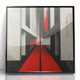 Brutalist Wall Art | Geometric Concrete Structure | Red Abstract Canvas Print