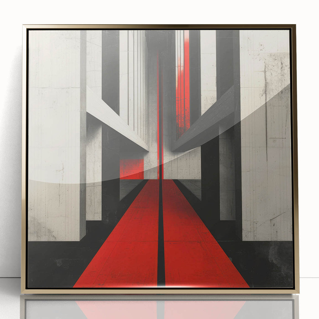 Brutalist Wall Art | Geometric Concrete Structure | Red Abstract Canvas Print