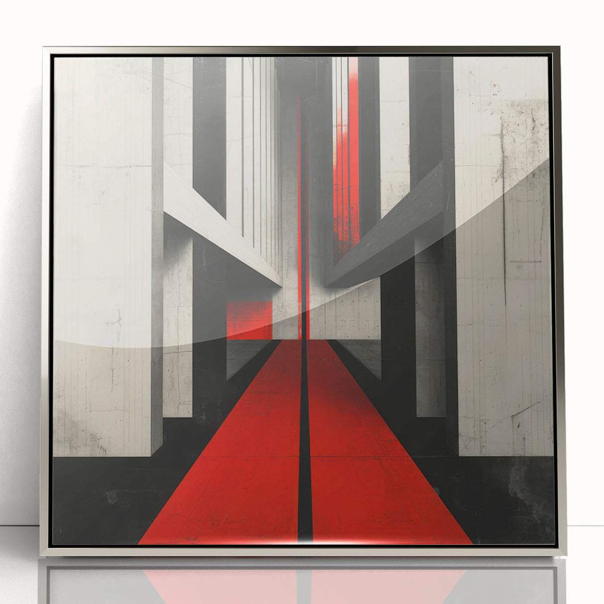 Brutalist Wall Art | Geometric Concrete Structure | Red Abstract Canvas Print