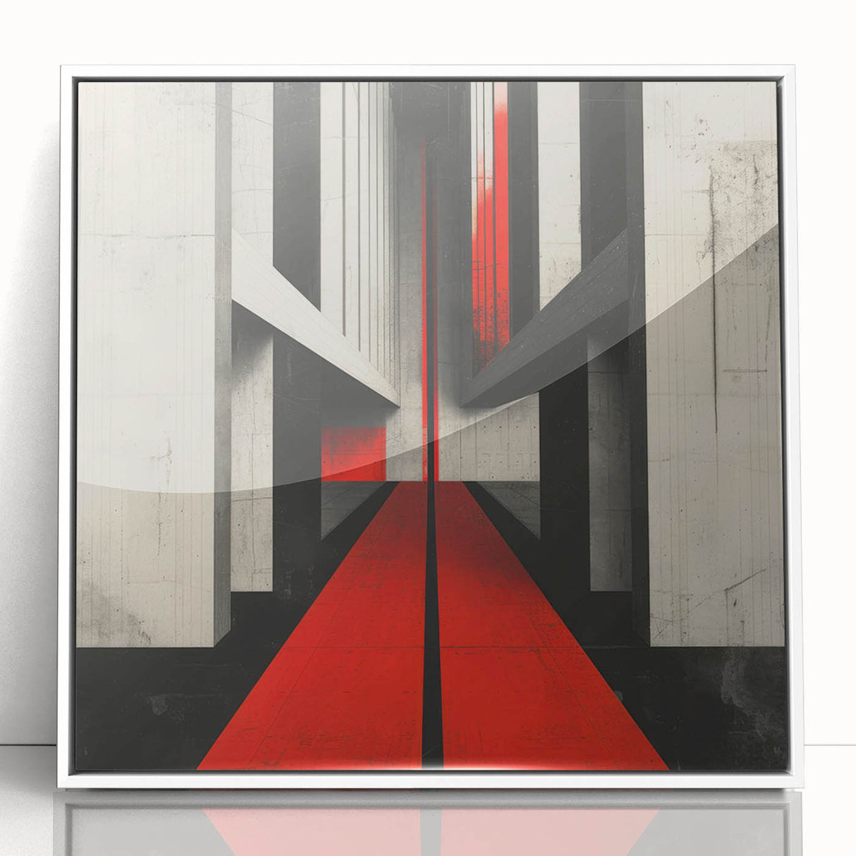 Brutalist Wall Art | Geometric Concrete Structure | Red Abstract Canvas Print