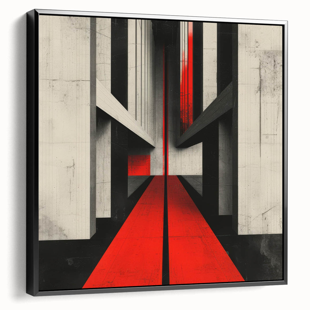 Brutalist Wall Art | Geometric Concrete Structure | Red Abstract Canvas Print