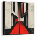 Brutalist Wall Art | Geometric Concrete Structure | Red Abstract Canvas Print
