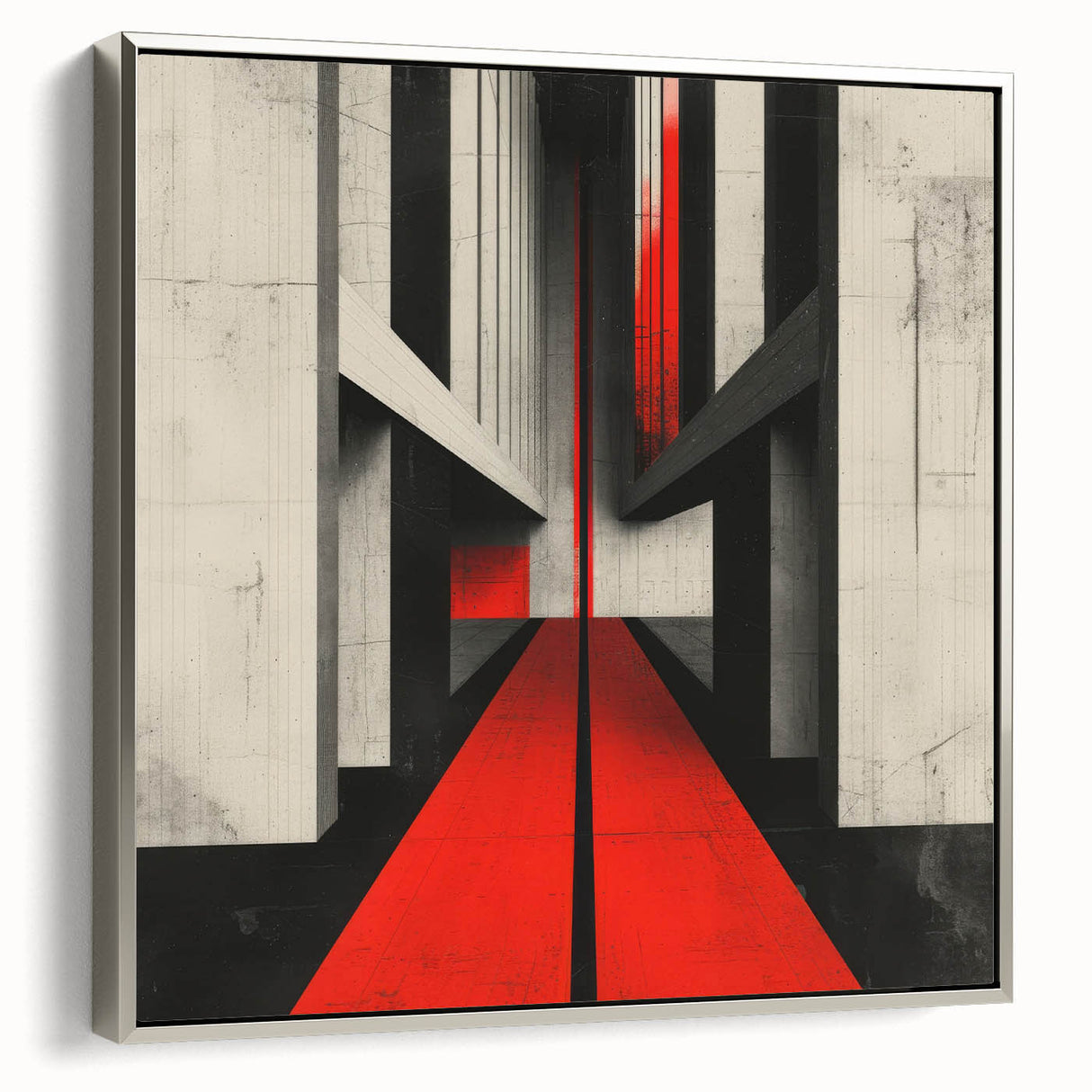 Brutalist Wall Art | Geometric Concrete Structure | Red Abstract Canvas Print