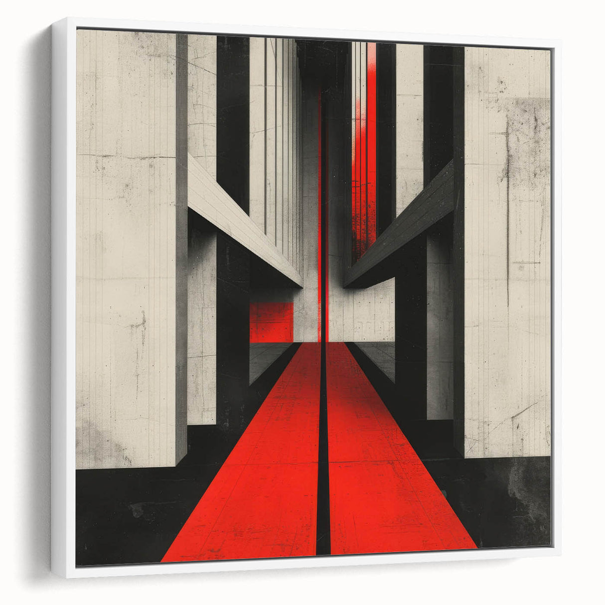 Brutalist Wall Art | Geometric Concrete Structure | Red Abstract Canvas Print