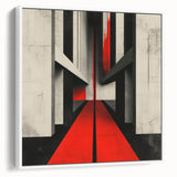 Brutalist Wall Art | Geometric Concrete Structure | Red Abstract Canvas Print