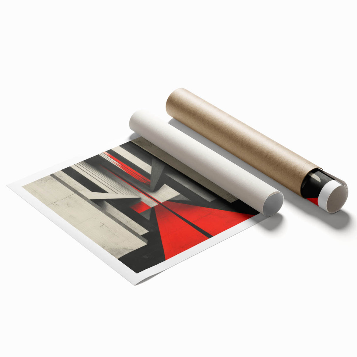 Brutalist Wall Art | Geometric Concrete Structure | Red Abstract Canvas Print