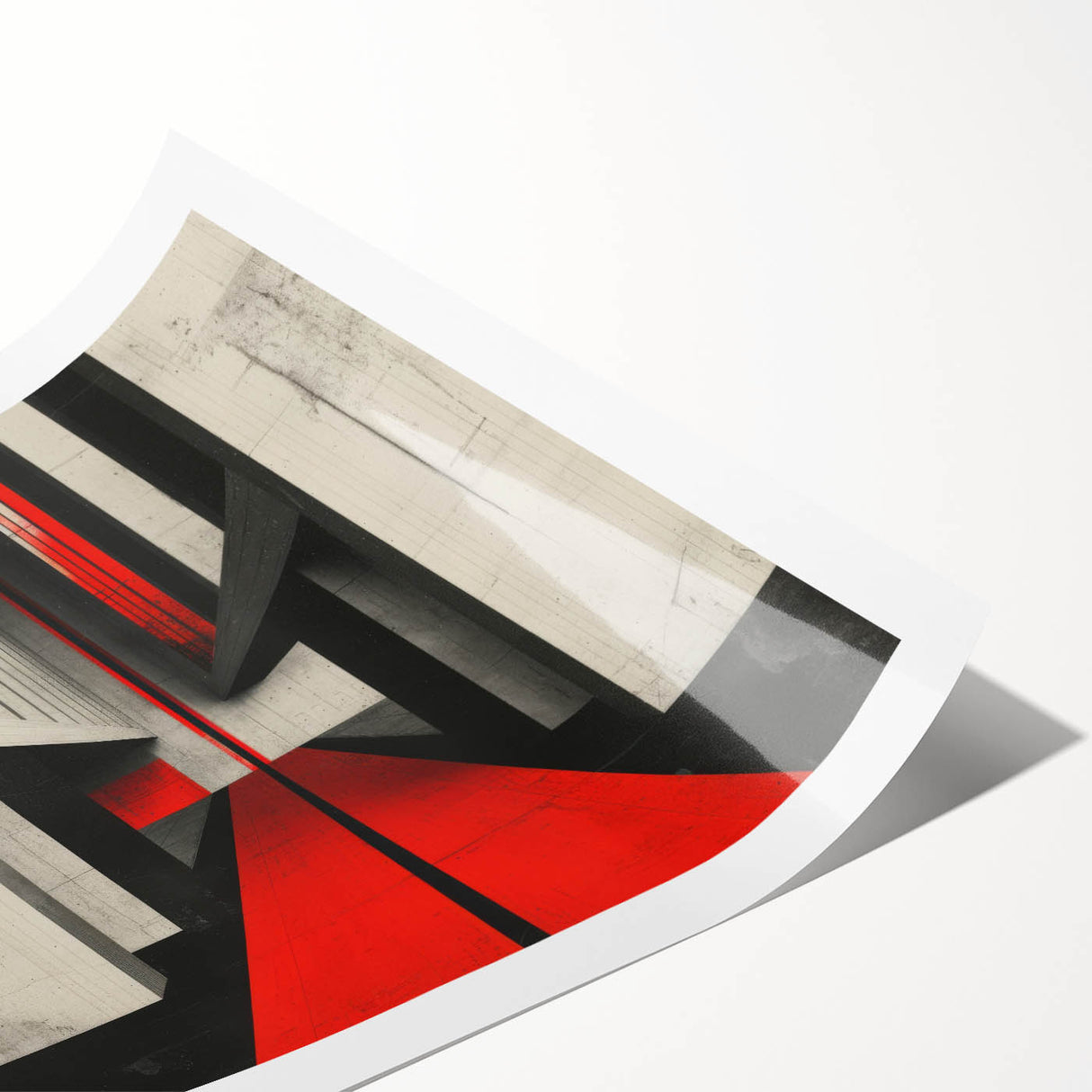 Brutalist Wall Art | Geometric Concrete Structure | Red Abstract Canvas Print