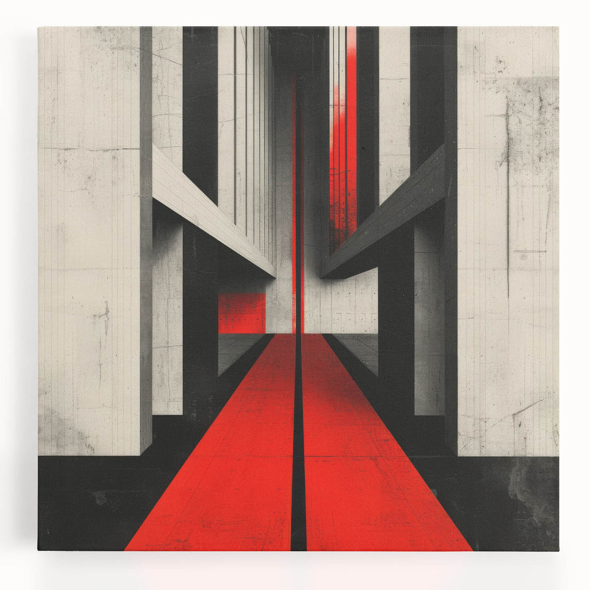 Brutalist Wall Art | Geometric Concrete Structure | Red Abstract Canvas Print