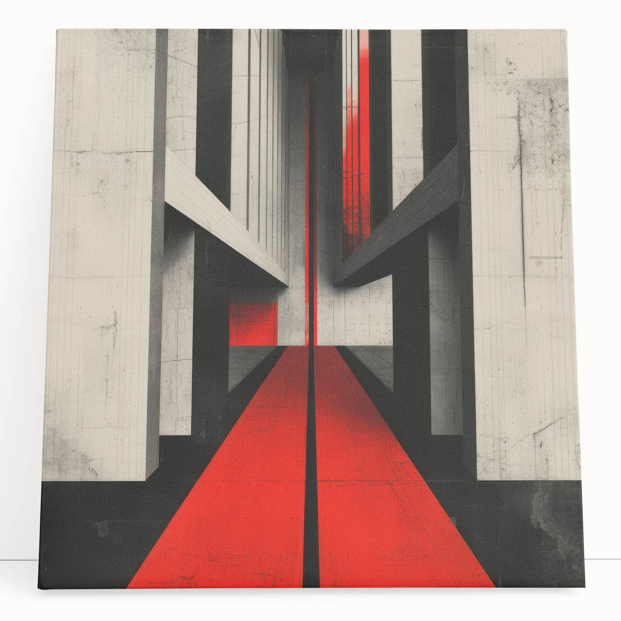 Brutalist Wall Art | Geometric Concrete Structure | Red Abstract Canvas Print