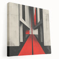 Brutalist Wall Art | Geometric Concrete Structure | Red Abstract Canvas Print