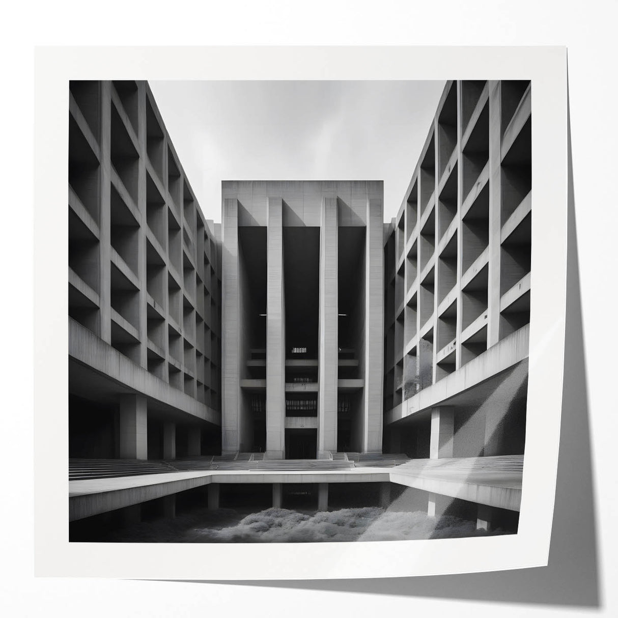 Brutalist Wall Art | Geometric Concrete Architecture | Industrial Canvas