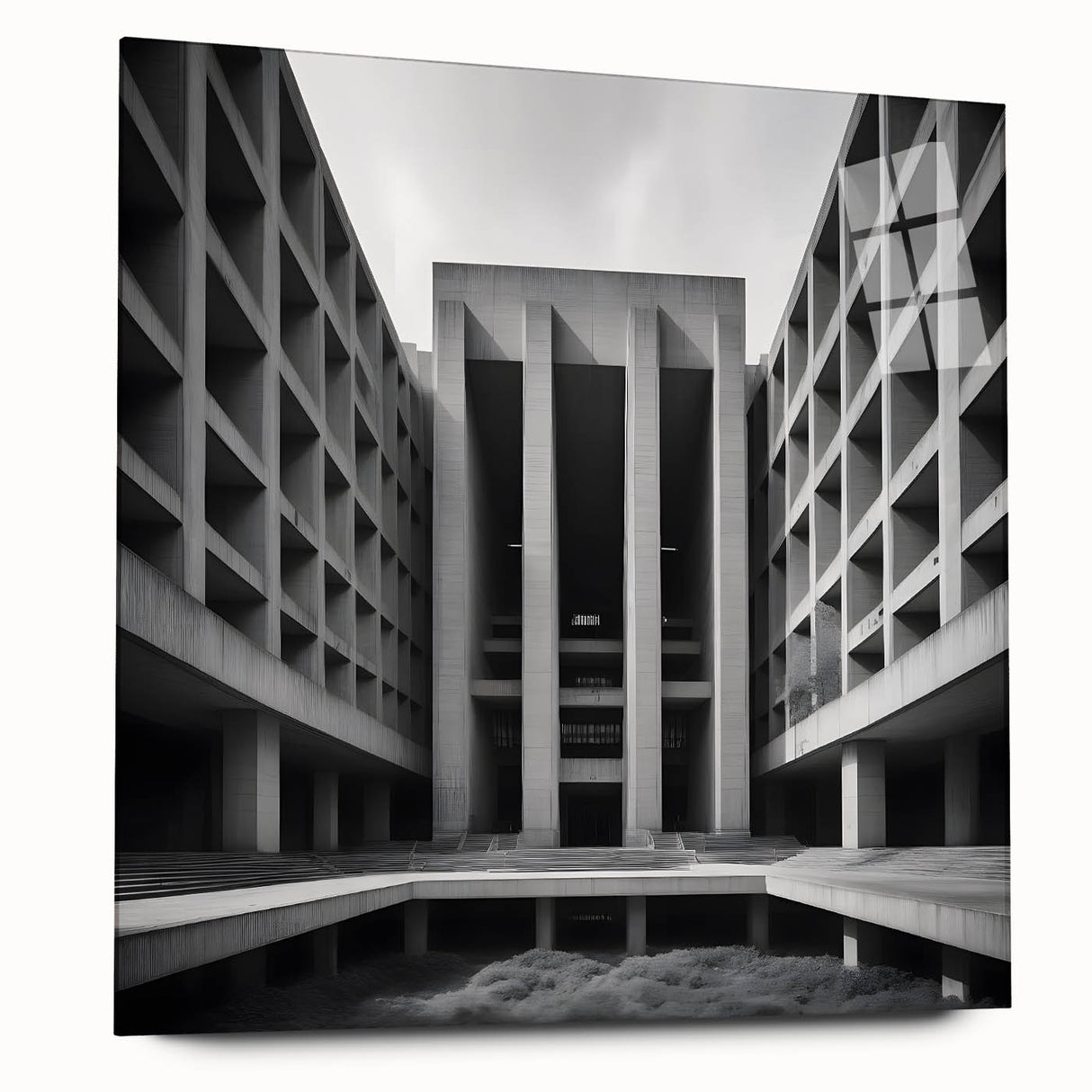 Brutalist Wall Art | Geometric Concrete Architecture | Industrial Canvas